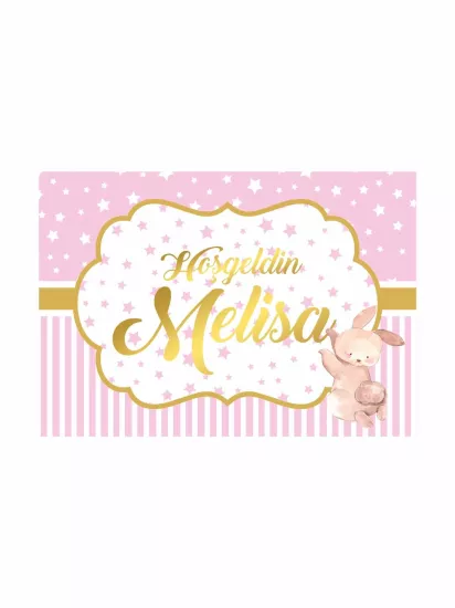 Pembe Gold Sevimli Tavşan Temalı Bebek Afişi | Zajabaskı