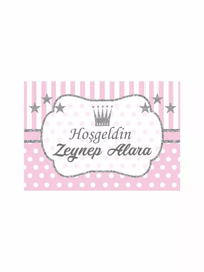 Pembe Gümüş Sim Yıldız Temalı Bebek Afişi | Zajabaskı