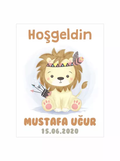 Hoş Geldin Bebek Magneti Aslan Temalı Yeni Doğan Erkek Bebek Magneti Bohem Oklu Konsept Modelleri ve Fiyatları | Zajabaskı