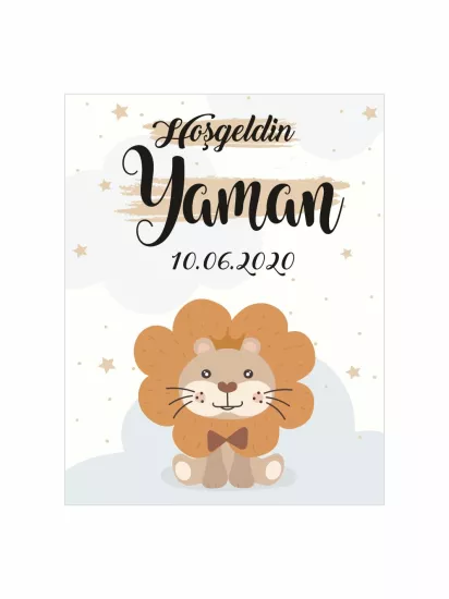 Hoş Geldin Bebek Magneti Aslan Temalı Yeni Doğan Erkek Bebek Magneti Safari Yıldızlı Konsept Modelleri ve Fiyatları | Zajabaskı