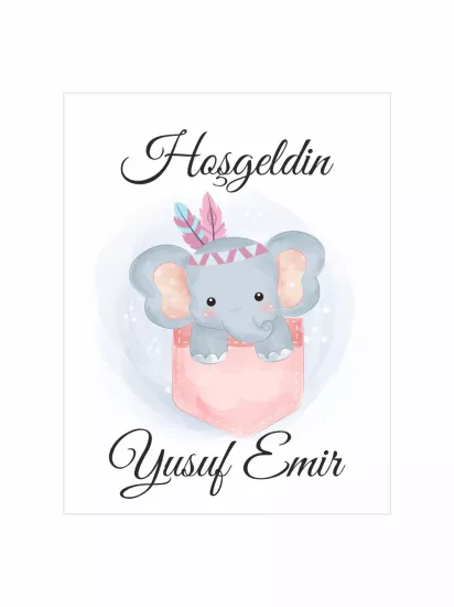 Hoş Geldin Bebek Magneti Fil Temalı Yeni Doğan Erkek Bebek Magneti Cepli Bohem Konsept Modelleri ve Fiyatları | Zajabaskı
