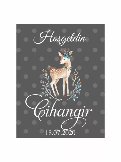 Hoş Geldin Bebek Magneti Geyik Temalı Yeni Doğan Erkek Bebek Magneti Antrasit Puantiyeli Vintage Konsept Modelleri ve Fiyatları | Zajabaskı