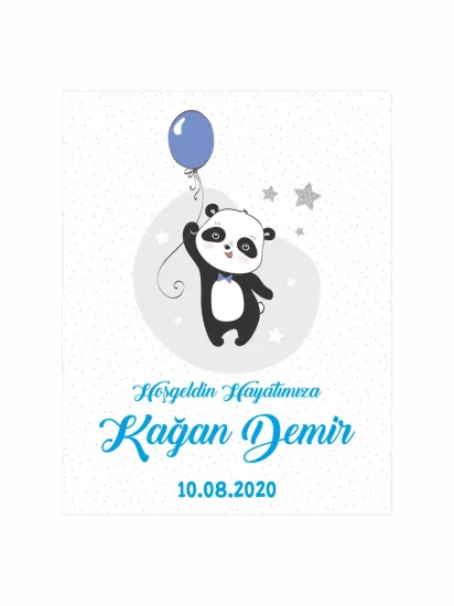 Hoş Geldin Bebek Magneti Panda Temalı Yeni Doğan Erkek Bebek Magneti Mavi Balonlu Yıldızlı Konsept Modelleri ve Fiyatları | Zajabaskı