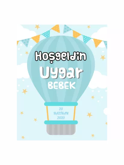 Hoş Geldin Bebek Magneti Sıcak Hava Balonu Temalı Yeni Doğan Erkek Bebek Magneti Mavi Balonlu Konsept Modelleri ve Fiyatları | Zajabaskı