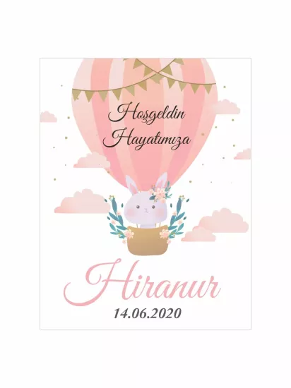 Hoş Geldin Bebek Magneti Sıcak Hava Balonu Temalı Yeni Doğan Kız Bebek Magneti Tavşanlı Pembe Balon Konsept Modelleri ve Fiyatları | Zajabaskı