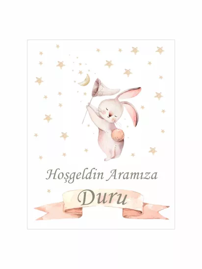 Hoş Geldin Bebek Magneti Tavşan Temalı Yeni Doğan Kız Bebek Magneti Yıldızlı Aylı Vintage Konsept Modelleri ve Fiyatları | Zajabaskı