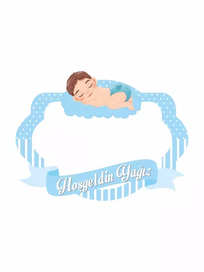 Hoş Geldin Bebek Mavi Uyuyan Erkek Bebek Temalı Hatıra Çerçevesi 100x70 cm | Zajabaskıv