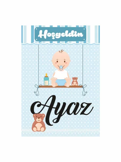 Zajabaskı Hoş Geldin Bebek Pano Mavi Puantiyeli Bebek Figürlü Oyuncak Ayıcık Detaylı Erkek Bebek Karşılama Panosu Modelleri ve Fiyatları