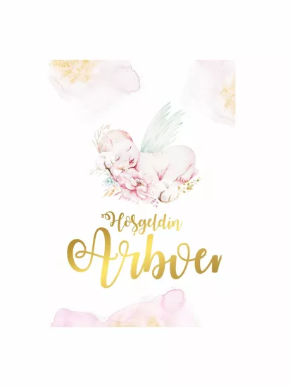Zajabaskı Hoş Geldin Bebek Pano Melek Bebekli Gold Yazılı Pastel Tema Karşılama Panosu Modelleri ve Fiyatları