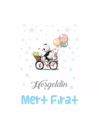 Zajabaskı Hoş Geldin Bebek Pano Panda Bisikletli Balonlu Erkek Bebek Karşılama Panosu Modelleri ve Fiyatları