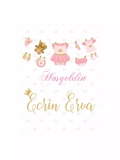 Zajabaskı Hoş Geldin Bebek Pano Pembe Prenses Kıyafet Temalı Gold Yazılı Karşılama Panosu Modelleri ve Fiyatları