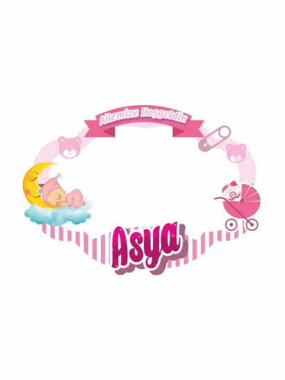 Pembe Arabalı Uyuyan Bebek Konsept Fotoğraf Çekim Çerçevesi – Hoş Geldin Bebek Dekoru