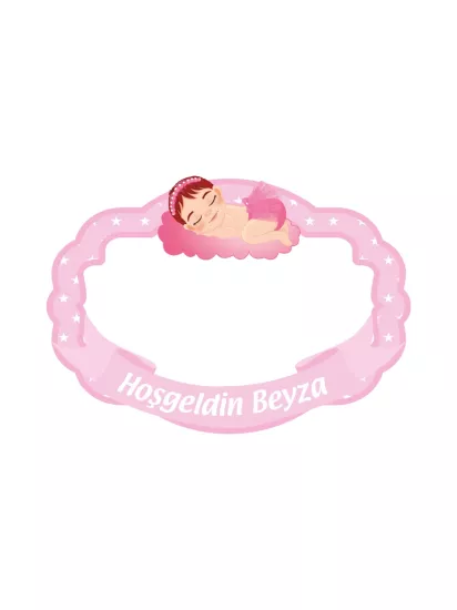 Hoş Geldin Bebek Pembe Uyuyan Kız Bebek Temalı Hatıra Çerçevesi 100x70cm Anı Panosu | Zajabaskı