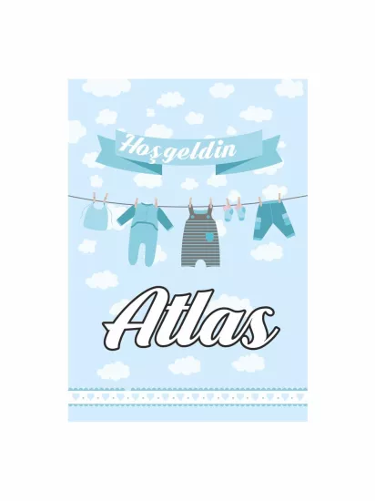 Zajabaskı Hoşgeldin Bebek Pano Mavi Bulut Temalı Erkek Bebek Karşılama Panosu Modelleri ve Fiyatları