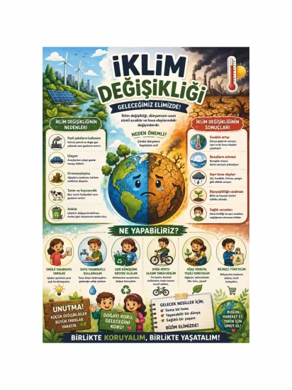 İklim Değişikliği Sınıf Öğrenci Okul Eğitici Afişi | ZajaBaskı