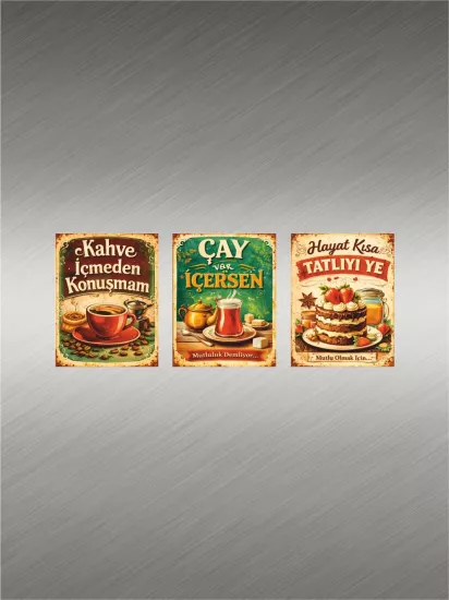 Kahve Çay Tatlı Temalı Retro Yazılı Buzdolabı Magnet Seti 3’lü Modelleri ve Fiyatları | Zajabaskı