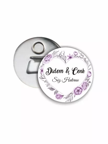Kalp Çiçek Çerçeve Söz Nişan Açacak Magneti | 58mm Magnet Açacak | Zajabaskı