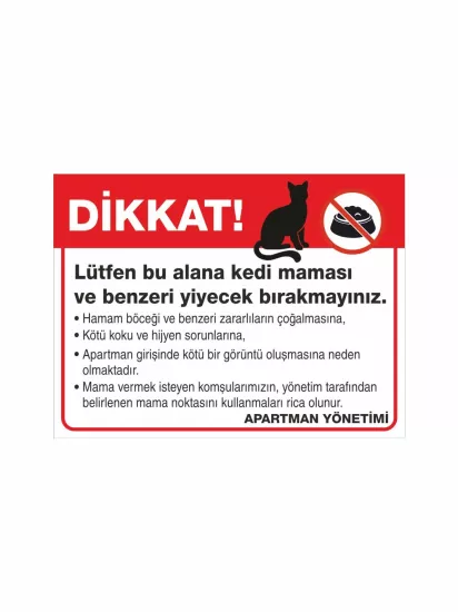 Zajabaskı – Kedi Maması Katmak Yasaktır Uyarı Levhası 40x30 cm