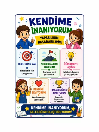 Kendime İnanıyorum Afişi Okul Sınıf Öğrenci Afişi | Motivasyon | ZajaBaskı