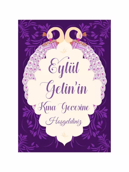 Kına Ayaklı Panosu Mor Zemin Tavus Kuşu Çerçeve Konsept Modelleri ve Fiyatları | Zajabaskı