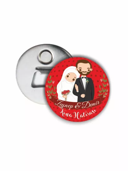 Kına Gecesi Açacak Magnet Tesettürlü Gelin Damat Tema | 58mm Magnet Açacak | Zajabaskı