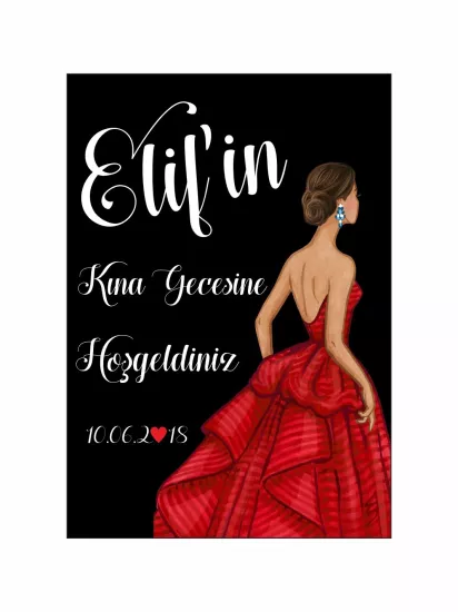 Kına Gecesi Ayaklı Karşılama Panosu Kırmızı Elbiseli Gelin Tema Modelleri ve Fiyatları | Zajabaskı