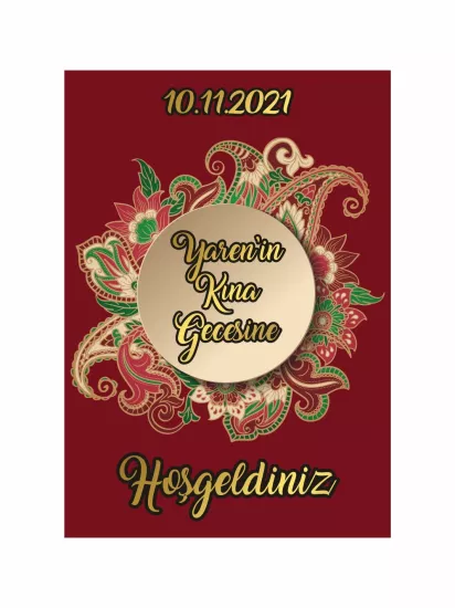Kına Gecesi Gelin Karşılama Pano Bordo Zemin Mandala Çerçeve Konsept Modelleri ve Fiyatları | Zajabaskı