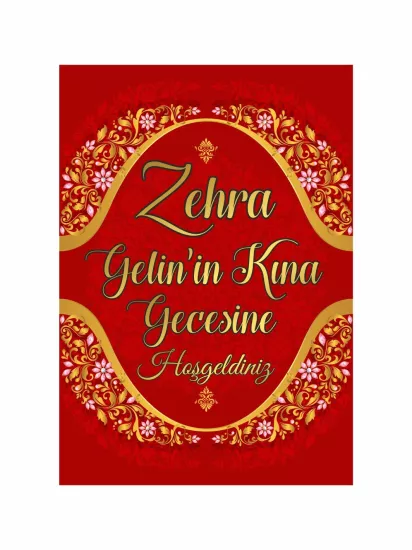 Kına Gecesi Karşılama Panosu Modelleri ve Fiyatları Kırmızı Gold Konsept | Zajabaskı