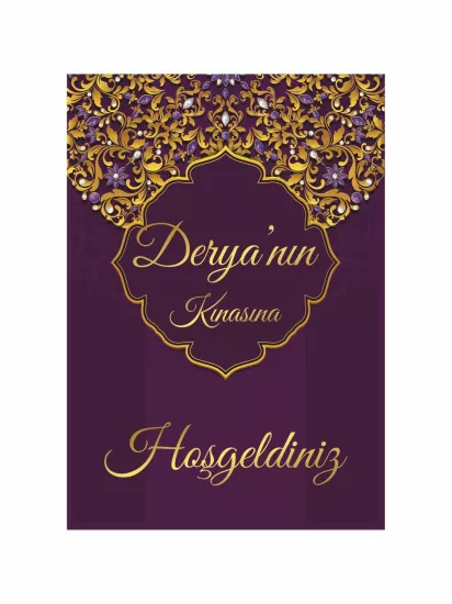 Kına Gecesi Karşılama Panosu Modelleri ve Fiyatları Mor Gold Motif Konsept | Zajabaskı
