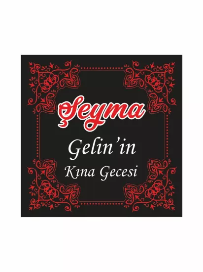Kına Gecesi Pist Kaplama Yer Afişi Modelleri ve Fiyatları | Siyah Zemin Kırmızı Köşe Motifli Otantik Konsept – Zajabaskı