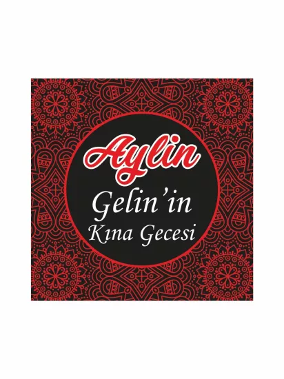 Kına Gecesi Pist Kaplama Yer Afişi Modelleri ve Fiyatları | Siyah Zemin Kırmızı Mandala Desenli Yuvarlak Çerçeveli Konsept – Zajabaskı