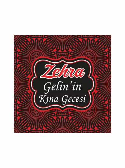 Kına Gecesi Pist Kaplama Yer Afişi Modelleri ve Fiyatları | Siyah Zemin Kırmızı Radyal Desenli Vintage Çerçeveli Konsept – Zajabaskı