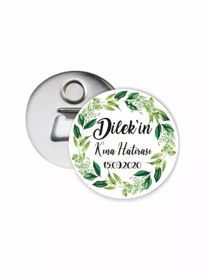 Kına Hatıra Açacak Magnet Yeşil Çiçek Çerçeve Tema | 58mm Magnet Açacak | Zajabaskı