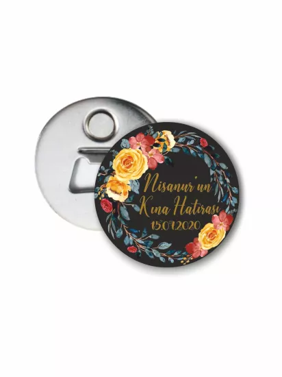 Kına Hatırası Açacak Magnet Boho Çiçek Çerçeve Konsept | 58mm Magnet Açacak | Zajabaskı