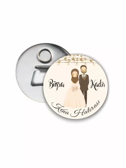 Kına Hatırası Açacak Magnet Gelin Damat Konsept | 58mm Magnet Açacak | Zajabaskı