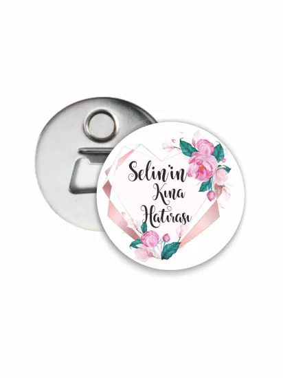 Kına Hatırası Açacak Magneti Pembe Kalp Çerçeve Konsept | 58mm Magnet Açacak | Zajabaskı