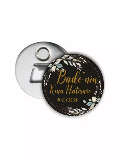 Kına Hatırası Açacak Magneti Soft Çiçek Çerçeve Siyah Zemin | 58mm Magnet Açacak | Zajabaskı