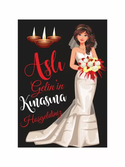 Kına Hatırası Karşılama Panosu Modelleri ve Fiyatları Gelin Tema Henna Mum Detaylı | Zajabaskı
