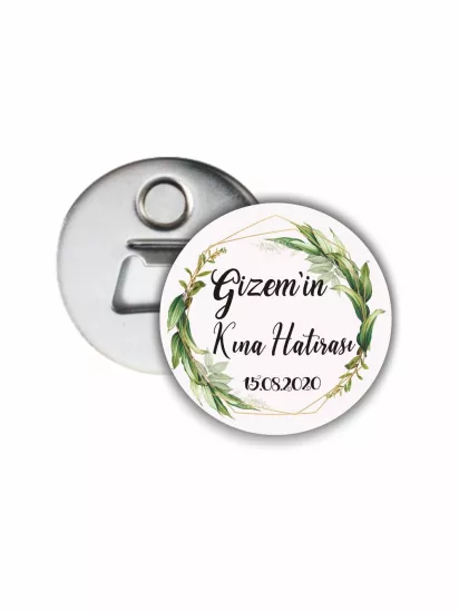 Kına Hediye Açacak Magnet Naturel Yeşil Çiçek Çerçeve Tema | 58mm Magnet Açacak | Zajabaskı