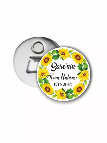 Kına Hediyesi Açacak Magnet Ay Çiçeği Çiçek Tema | 58mm Magnet Açacak | Zajabaskı