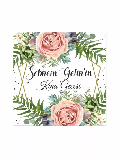 Kına Pist Kaplama Yer Afişi Çiçekli Romantik Konsept Pembe Gül Desenli Gelin İsmi Özel Modelleri ve Fiyatları | Zajabaskı