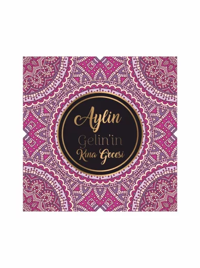 Kına Pist Kaplama Yer Afişi Mor Etnik Mandala Desenli Siyah Gold Yuvarlak Gelin İsmi Özel Modelleri ve Fiyatları | Zajabaskı