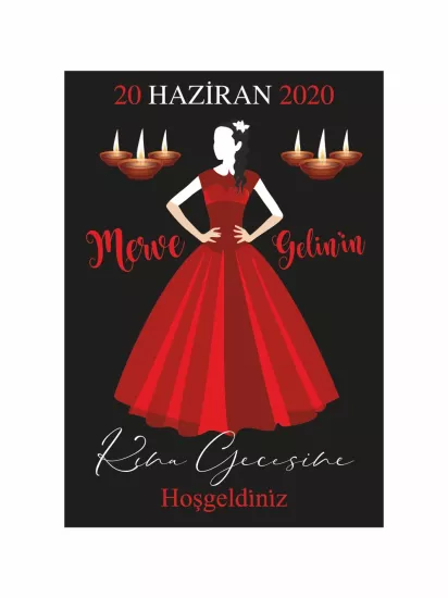 Kına Karşılama Panosu Modelleri ve Fiyatları Kırmızı Elbiseli Gelin Tema | Zajabaskı
