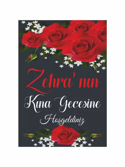 Kına Karşılama Panosu Modelleri ve Fiyatları Kırmızı Gül Tema | Zajabaskı