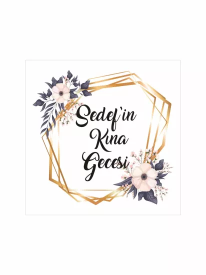 Kişiye Özel Kına Gecesi Pist Yer Kaplama Afişi Gold Geometrik Çerçeveli Çiçek Desenli Modern Bohem Konsept Modelleri ve Fiyatları | Zajabaskı