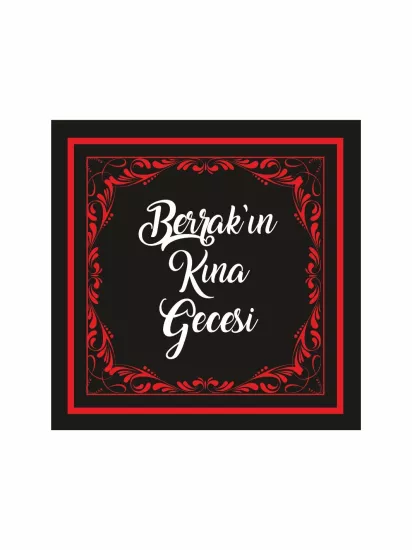 Kişiye Özel Kına Gecesi Pist Yer Kaplama Afişi Siyah Zemin Kırmızı Osmanlı Desenli Çiçekli Çerçeve Konsept Modelleri ve Fiyatları | Zajabaskı
