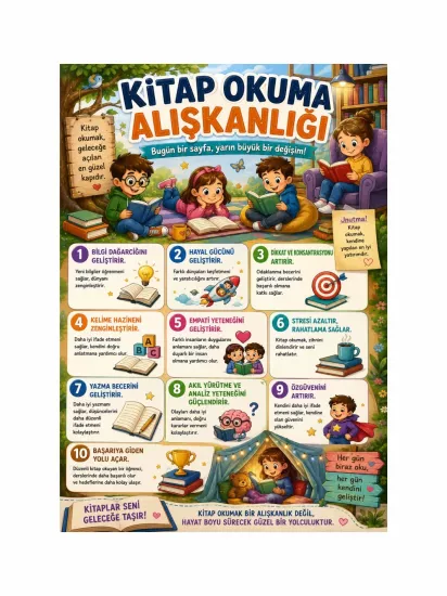 Kitap Okuma Alışkanlığı Sınıf Öğrenci Okul Afişi | Okuma Kültürü | ZajaBaskı