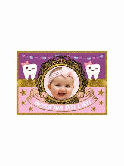 Zaja Baskı Kız Bebek Diş Parti Afişi Mor Pembe Gold Sim Yıldızlar