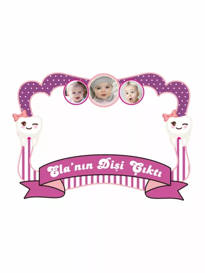 Kız Bebek Diş Partisi Mor Renk Temalı Hatıra Çerçevesi 100x70cm Anı Panosu | Zajabaskı