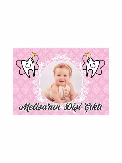 Kız Bebek Dişi Çıktı Afişi Modelleri ve Fiyatları | Pembe Zemin Sevimli Dişler Tema Diş Partisi Arka Fon – ZajaBaskı